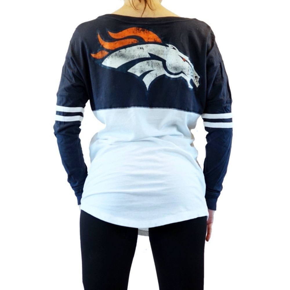 NFL Denver Broncos Womens Small Blue White Athletic Varsity T-Shirt